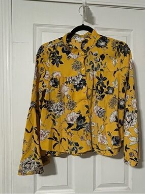LoveFire yellow floral button down blouse